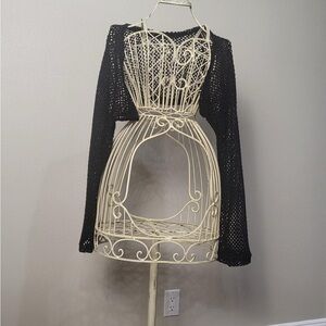 Black and Cream Cuffed Sleeve Crop Top